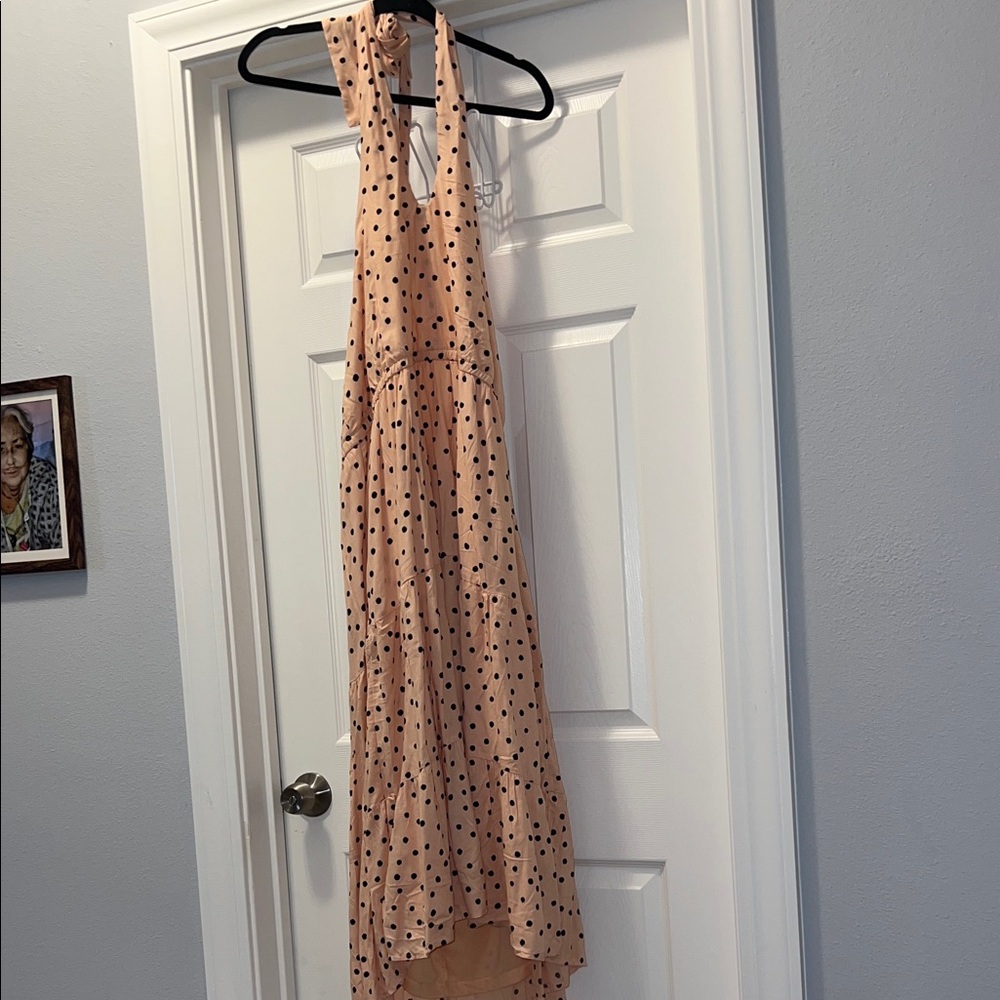 Maurices Coral Backless Dress with Black Dots